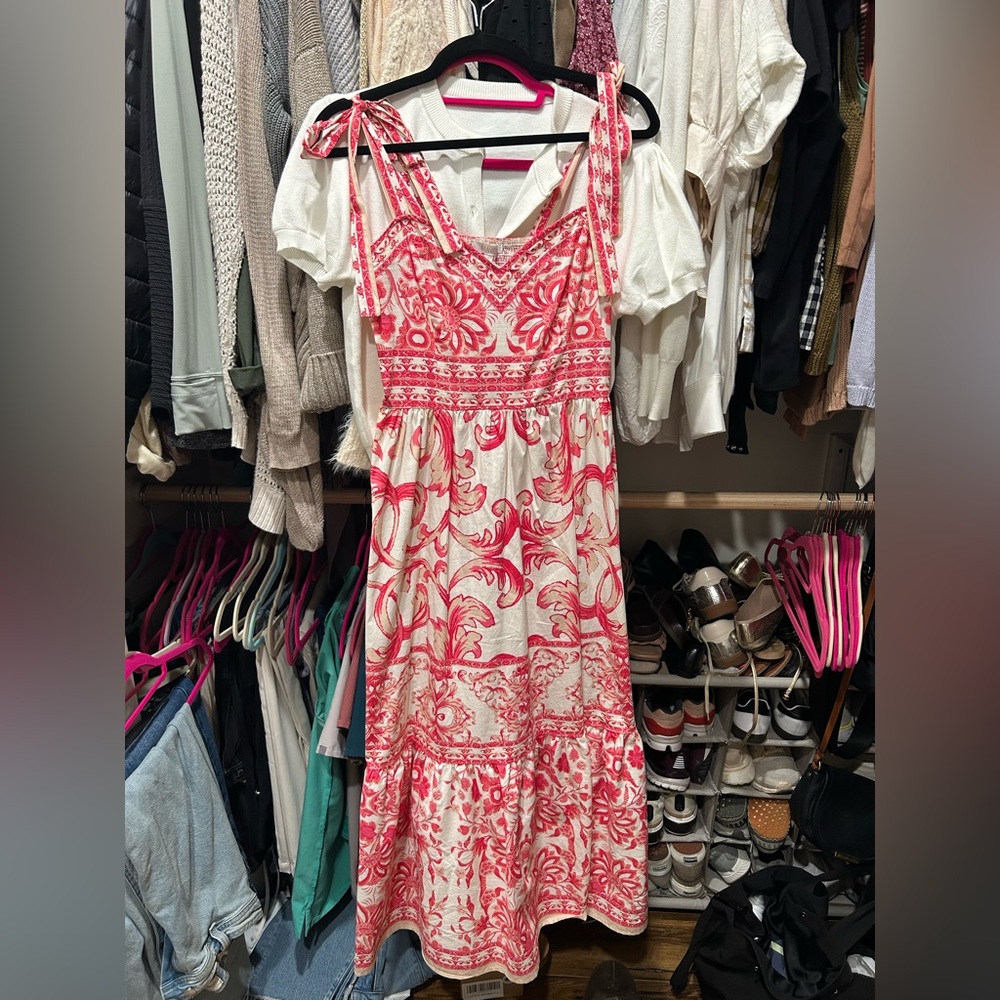 Floral Red and White Women's Dress